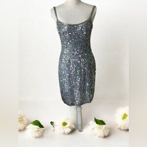 Black Tie by Oleg Cassini Vintage Lavender Silk Silver Sequined & Beaded Mini